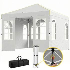 9.6 x 9.6 ft Pop Up Canopy Tent with Sidewalls, One Push Setup, UPF50+ Portable Instant Canopy Shelter, White (Option: White-1185x235x205 mm)